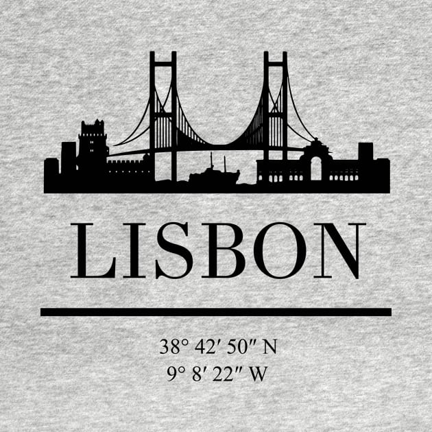 LISBON PORTUGAL BLACK SILHOUETTE SKYLINE ART by deificusArt